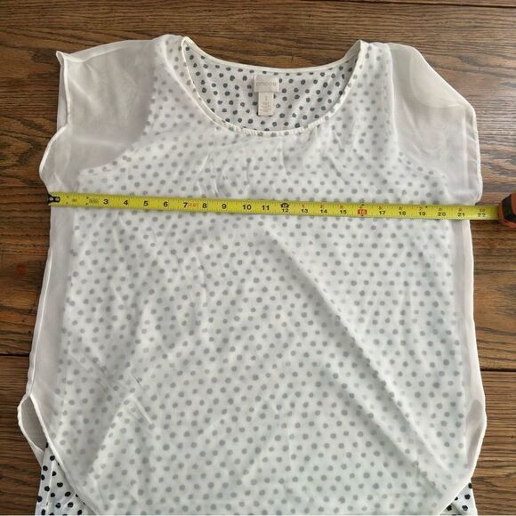 Chico's Layered Chiffon White Black Polka Dot Semi‎ Sheer Short Sleeve Size 1 M - Picture 4 of 8